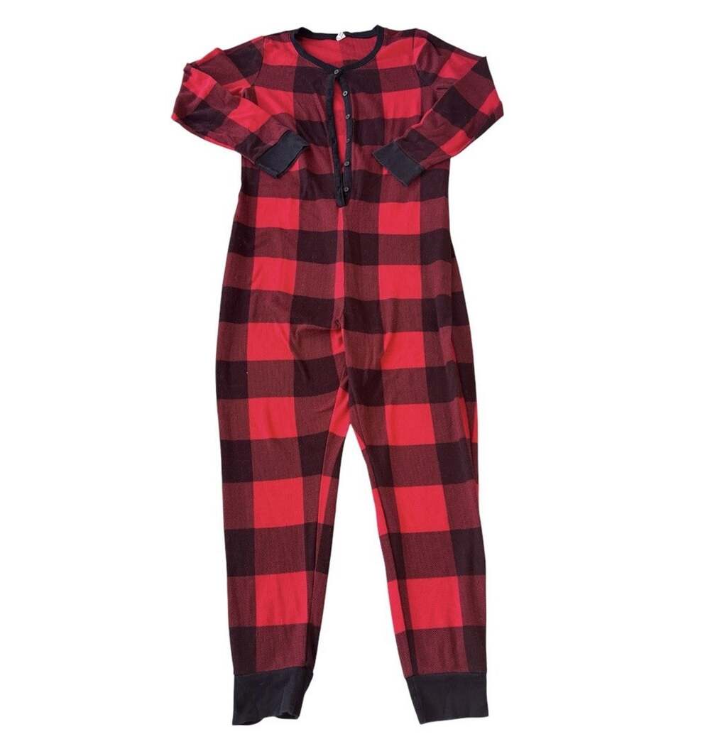 Old Navy Buffalo Plaid One Piece Thermal Pajamas Union Suit XL Holiday